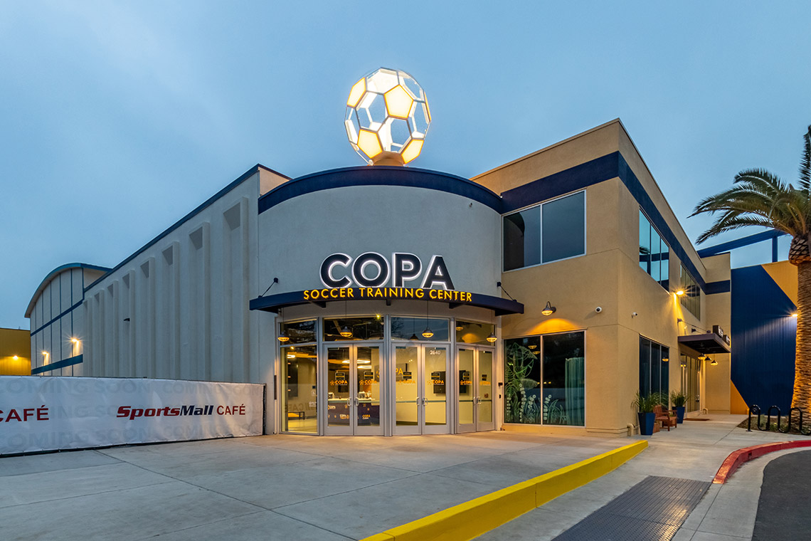 Exterior photo of the entrance to COPA Soccer Training Center at the Shadelands SportsMall in Walnut Creek, CA