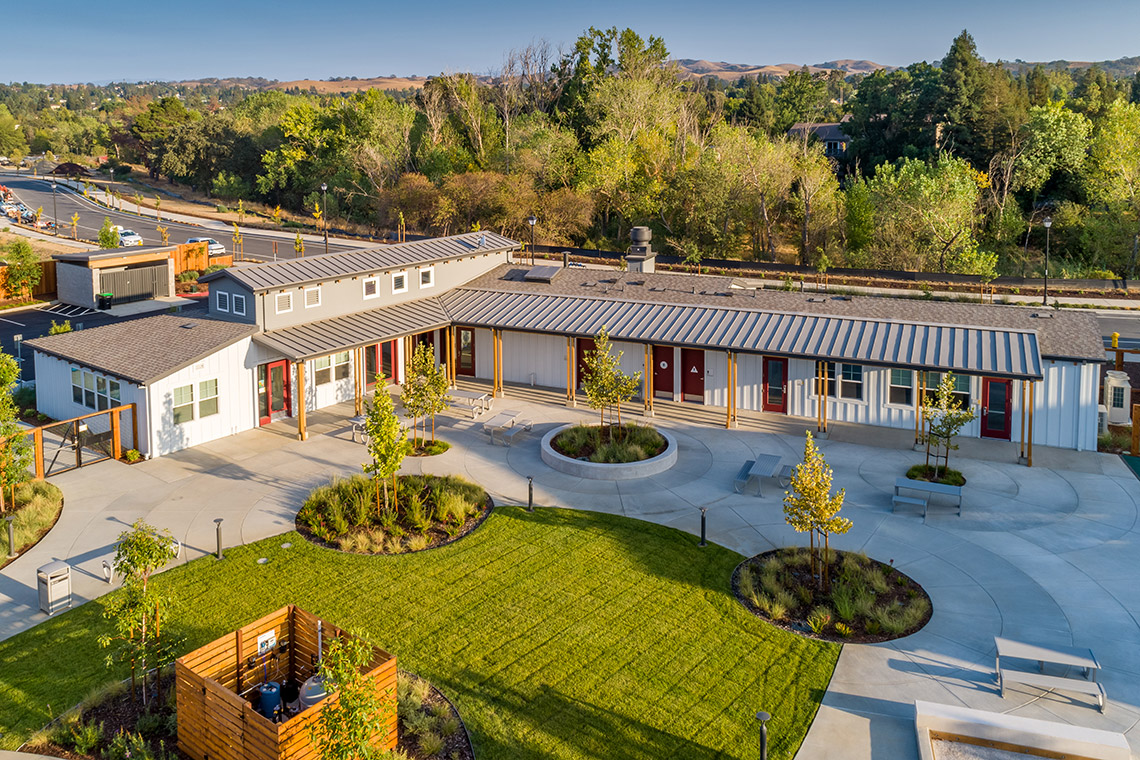 Aerial Image of the courtyard at Sunflower Hill at Irby Ranch in Pleasanton, CA