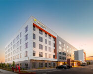 Exterior photo of the Element Hotel San Jose Airport. This hotel was built by Huff Construction Company, a premiere hospitality general contractor in the Bay Area and Northern California