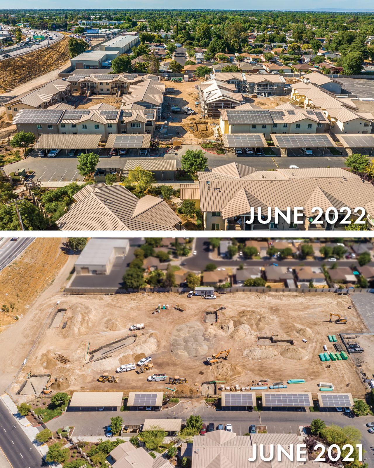 Comparison photo of the Archway Commons II Affordable Housing 1-Year of Construction Progress